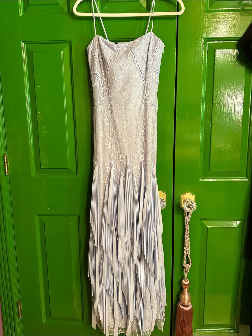 Simkai Gertrude Pleated Chiffon and Lace Gown - Picture 6 of 10